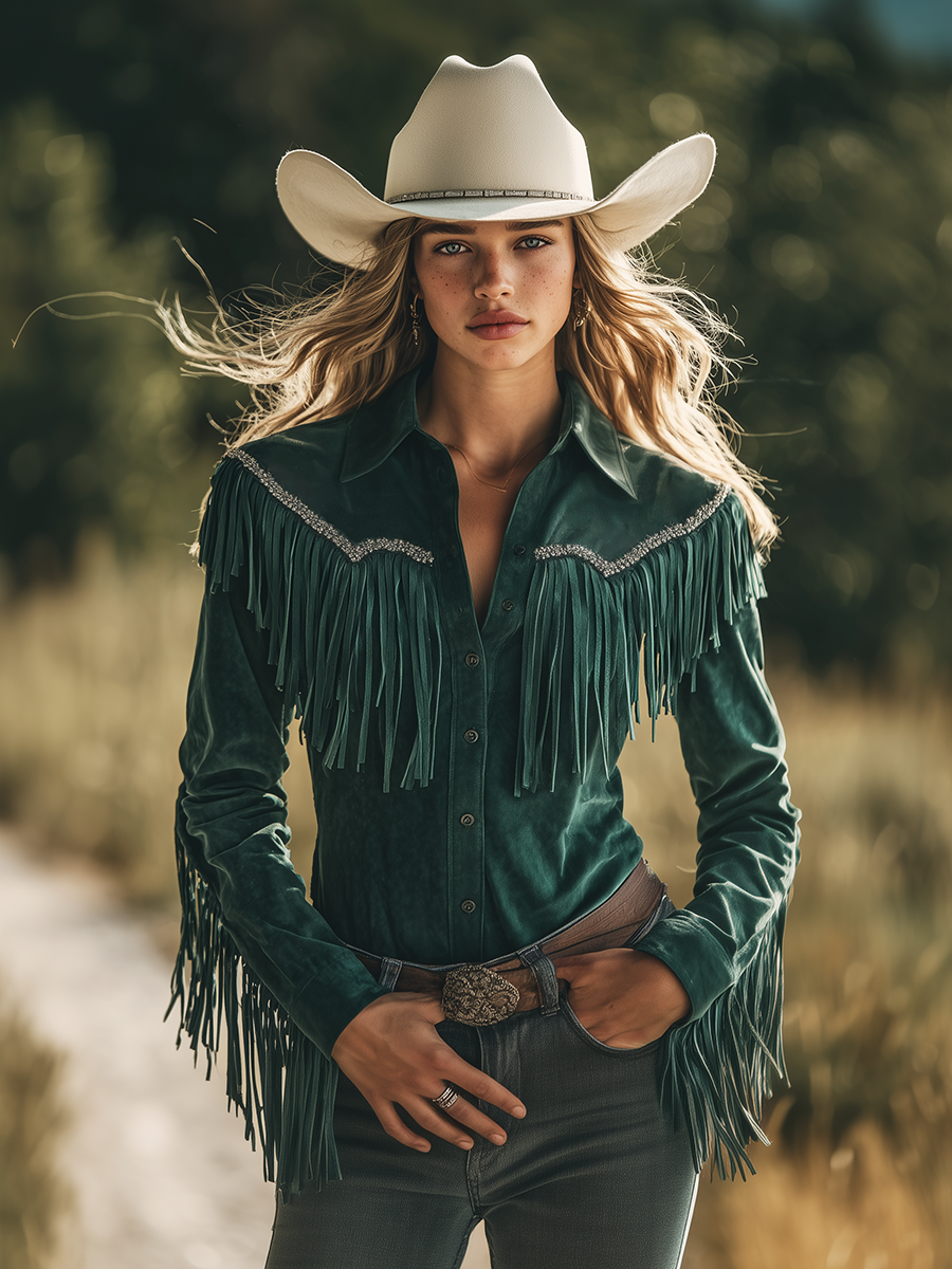 Chemise Bohème en Suède avec Col Frangé - Expédition Rapide en 24 Heures!