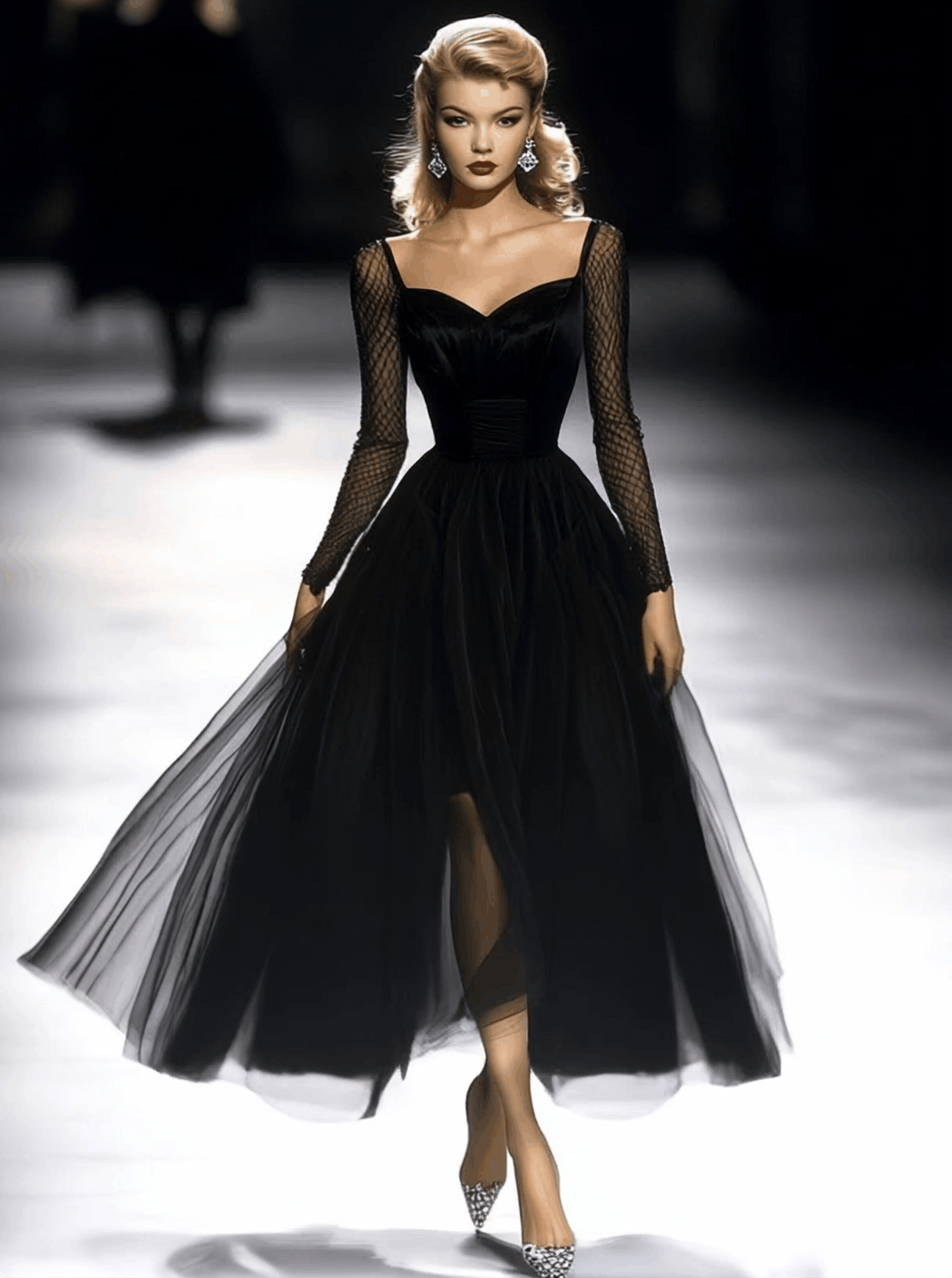 Robe Maxi en Tulle Noir - Élégance Rétro à la Française