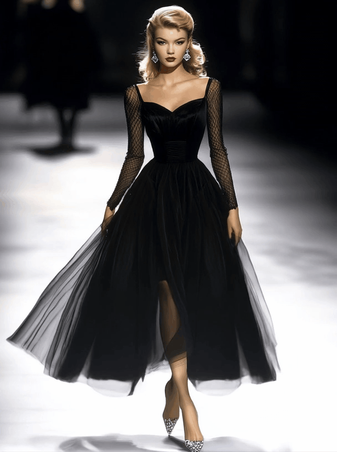Robe Maxi en Tulle Noir - Élégance Rétro à la Française