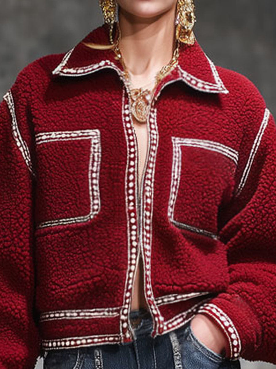 Veste en Fleece Zippée avec Col Contrastant