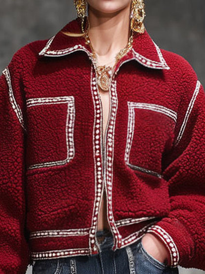 Veste Polaire Zippée avec Col Contrasté