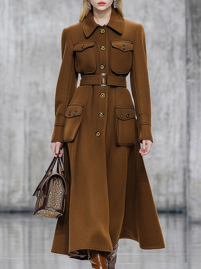 Veste en Laine Caramel Brun avec Col Élégant