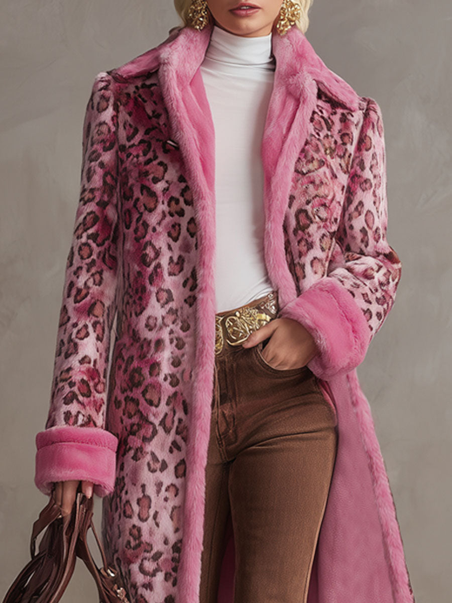 Veste en Fleece à Motif Léopard Rose Vibrant