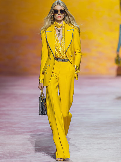 Chic et Intelligente: Ensemble Pantalon Jaune avec Veste