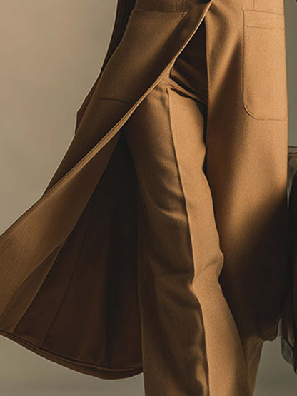 Élégant Gilet Long en Laine Camel avec Col V