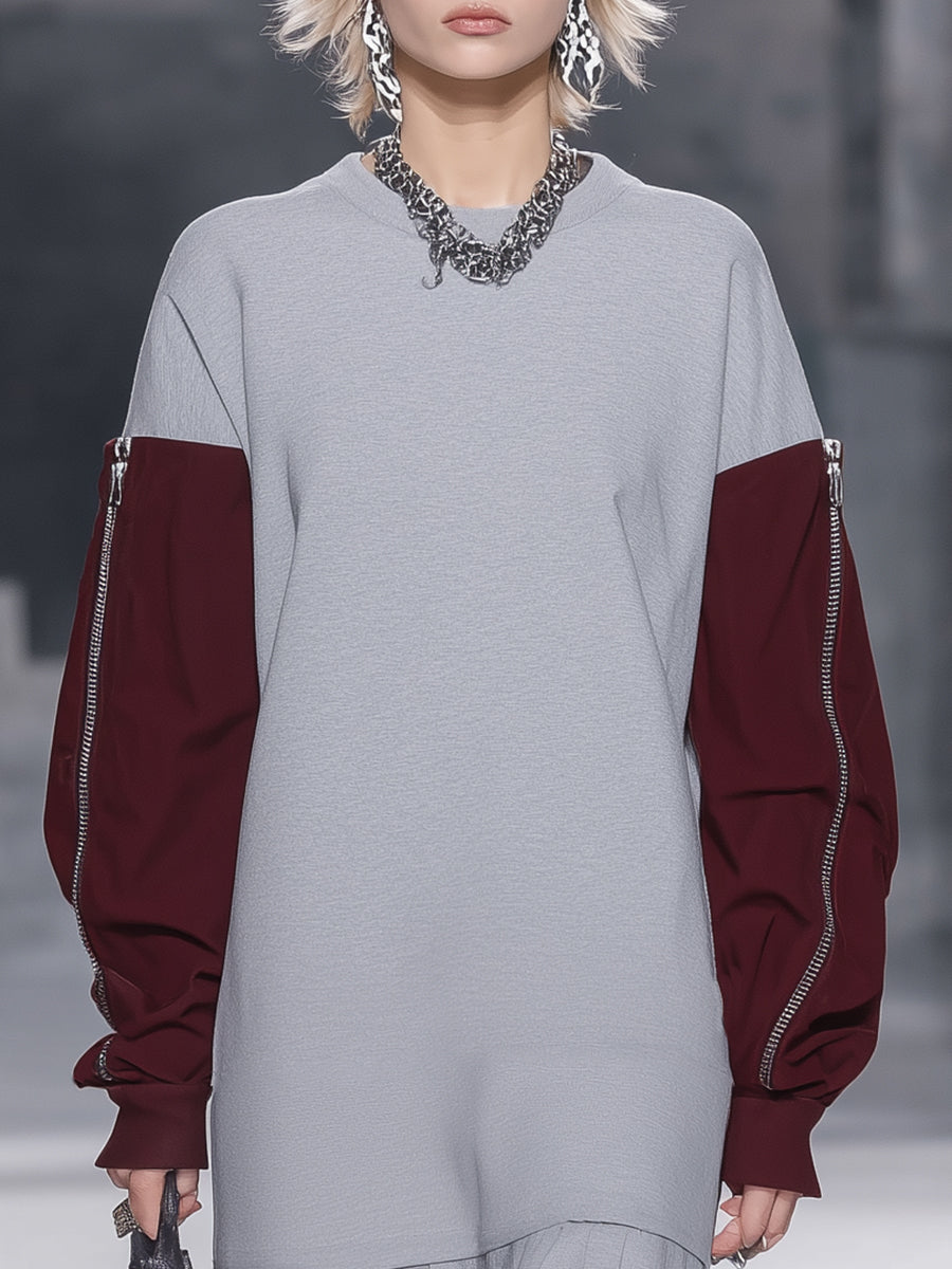 Robe Midi Sportive à Ourlet Plissé et Teintes Contrastées