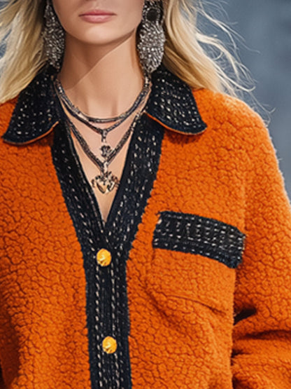 Veste en polaire orange avec bordure en ruban - Style nomade urbain rétro