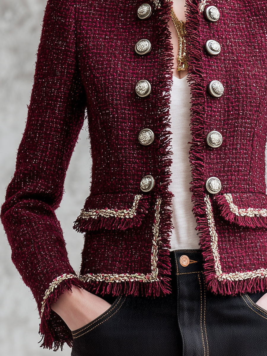 Veste Chic en Tweed Rouge Angora et Toile Douce