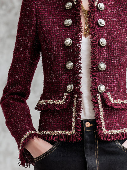 Veste Chic en Tweed Rouge Angora et Toile Douce