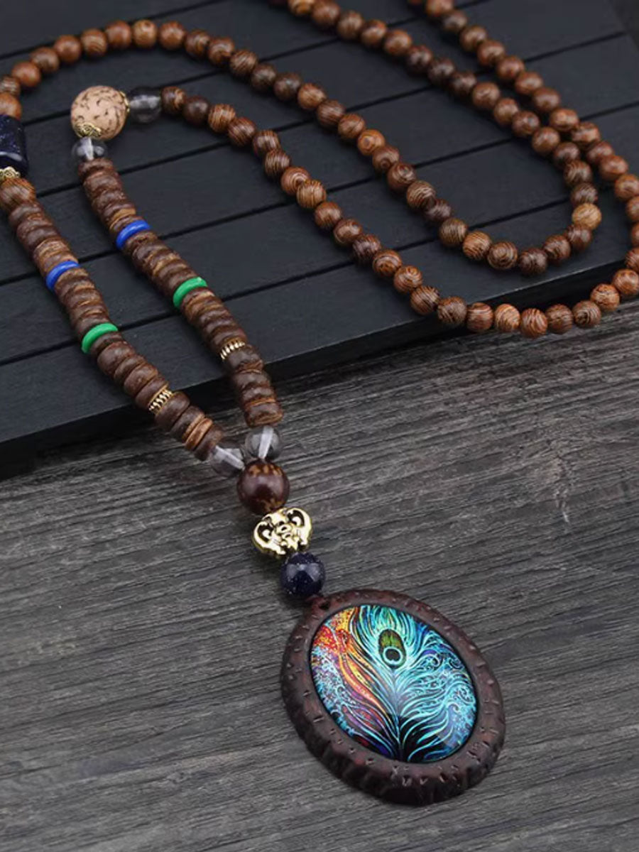 Collier Ethnique en Bois au Style Rétro Épuré