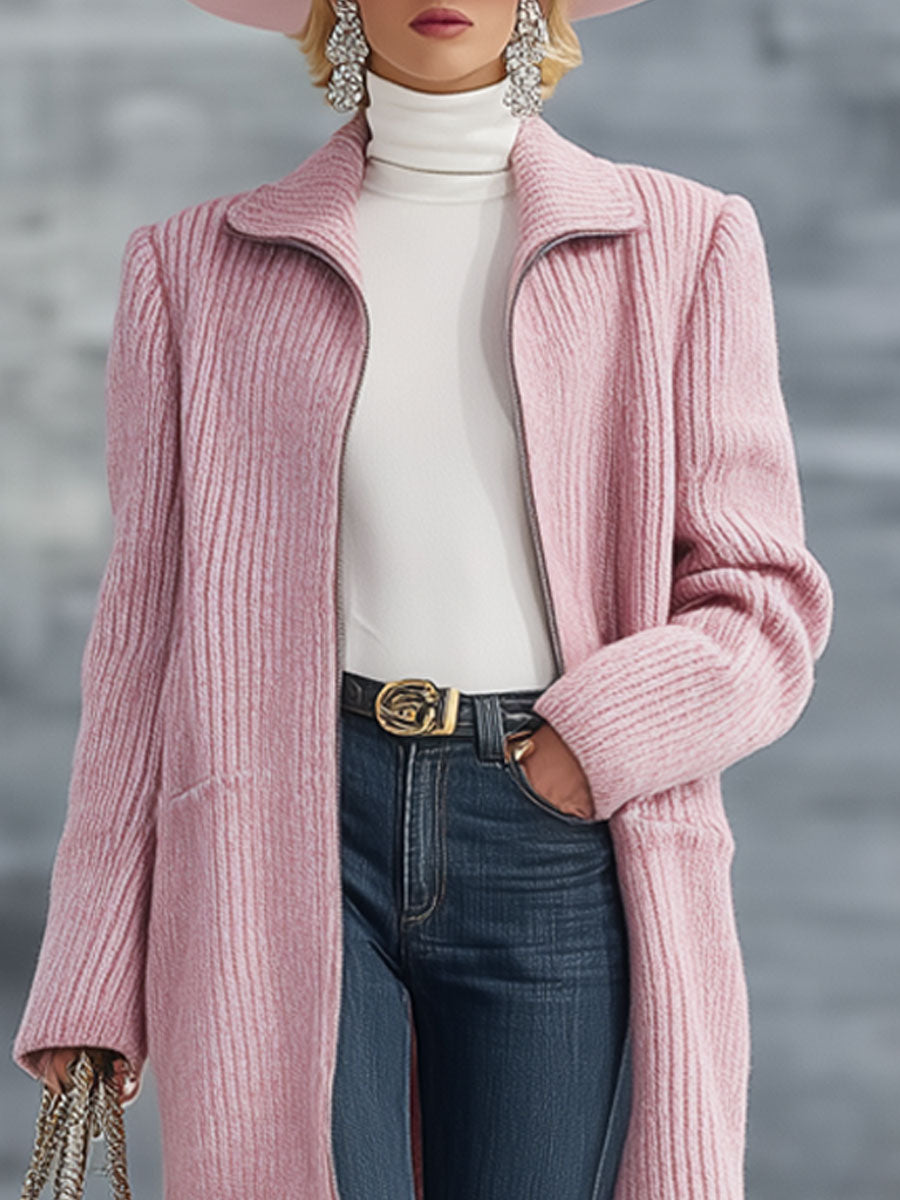 Retro Rose Knitted Zip-Up Cardigan