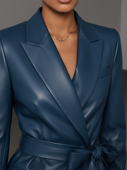 Veste Vintage en Simili Cuir avec Ceinture