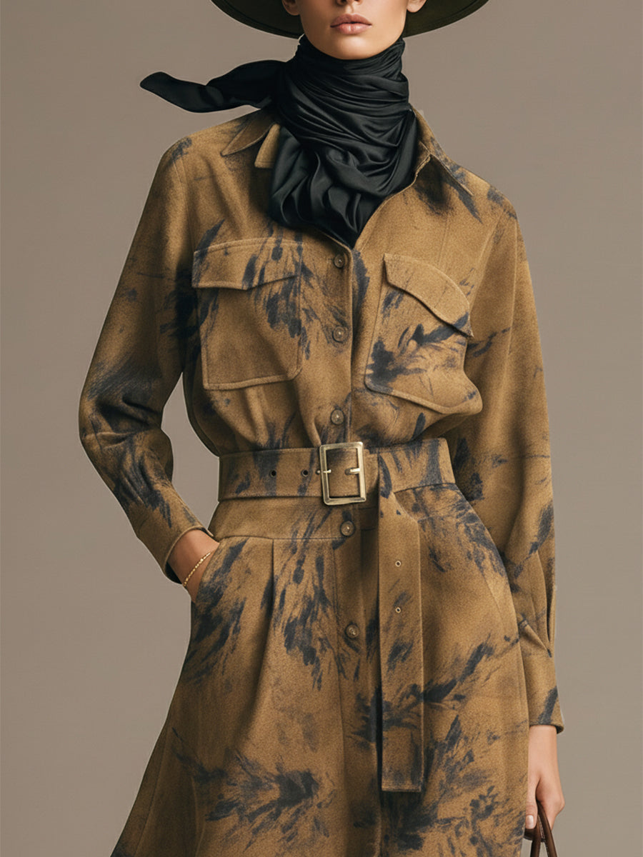 Robe Maxi en Suède Synthétique à Motif Noir - Élégance Western Rétro