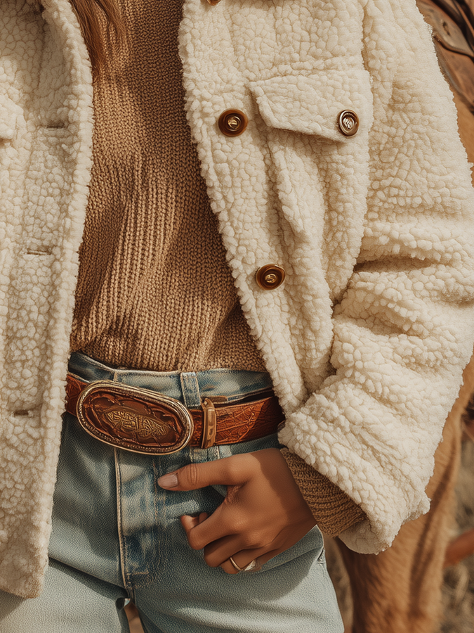 Veste courte en sherpa rétro avec col western