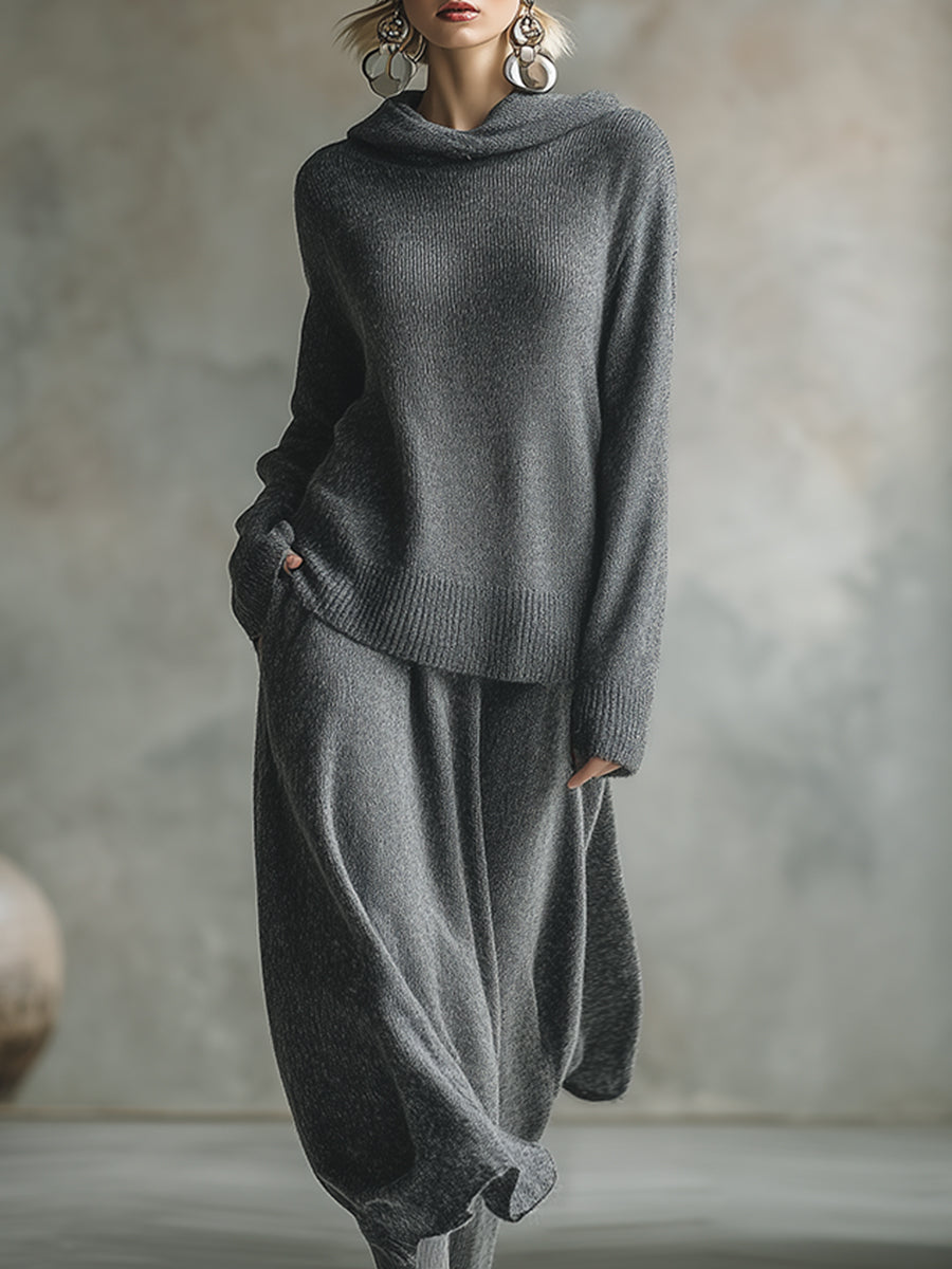Ensemble Élégant en Gris : Jupe et Sweat à Capuche Minimaliste