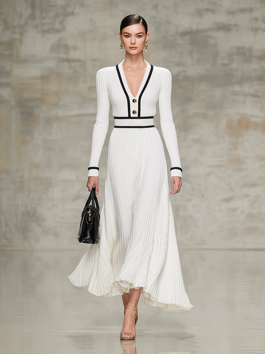 Robe Maxi Chic : Jupe Large Noire avec Détails Tricotés Blancs