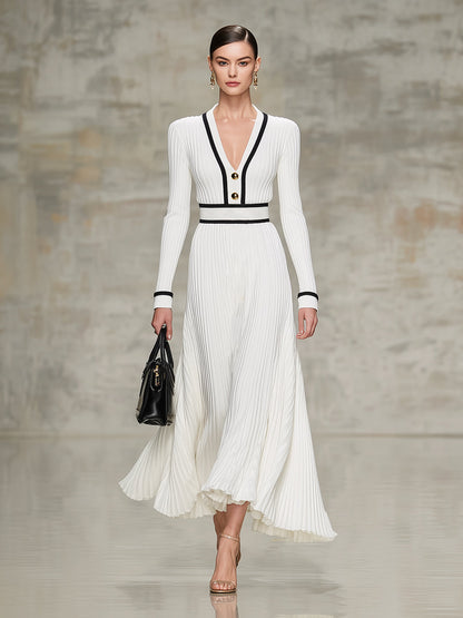 Robe Maxi Chic : Jupe Large Noire avec Détails Tricotés Blancs