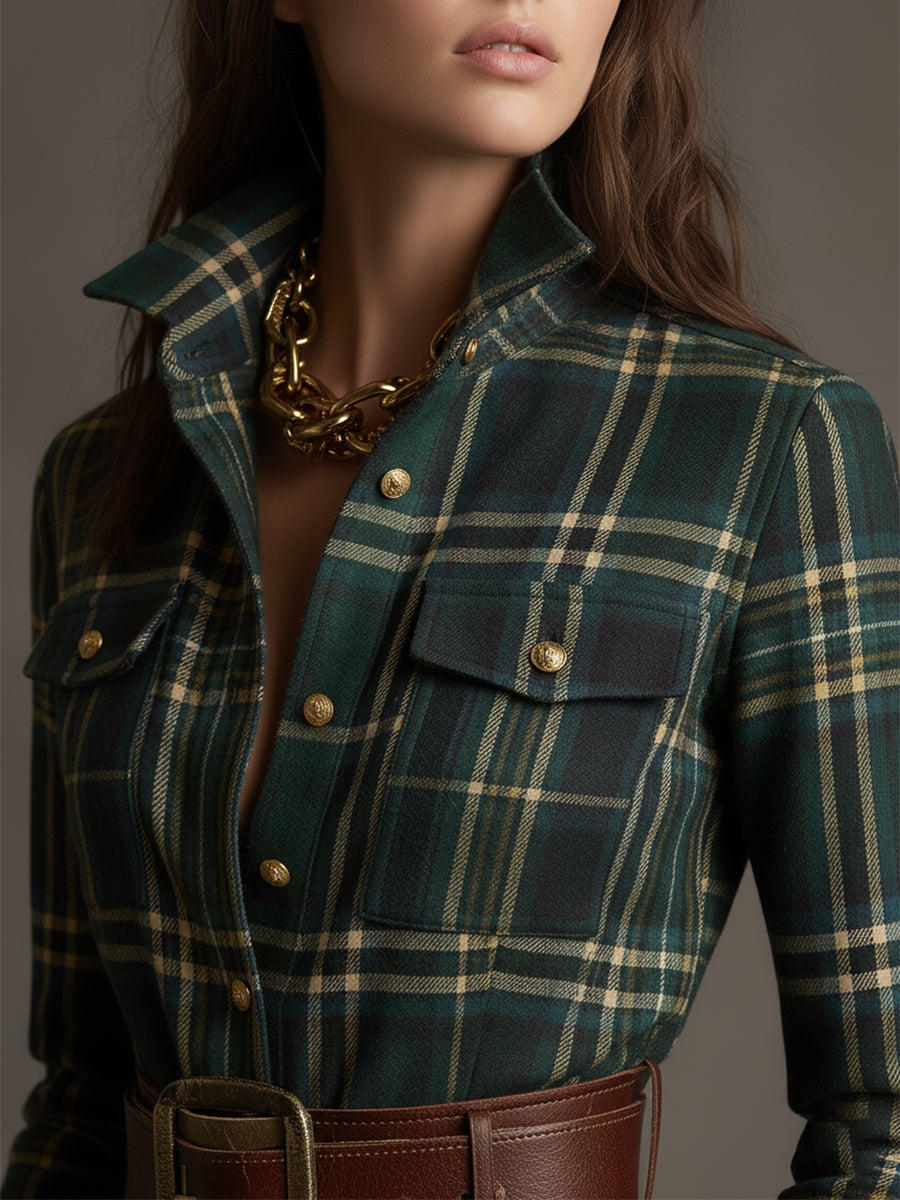 Robe Maxi Ethnique Rétro à Carreaux Rouges et Bruns