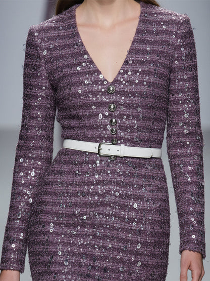 Maxi Robe Fishtail en Velours Violet Pailleté