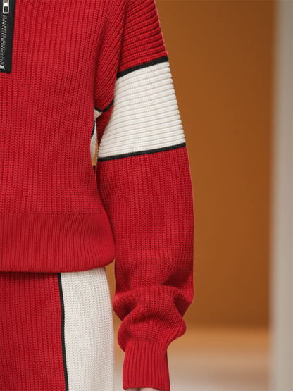 Ensemble Sportif Rétro : Haut et Pantalon Tricot à Couleurs Contrastées