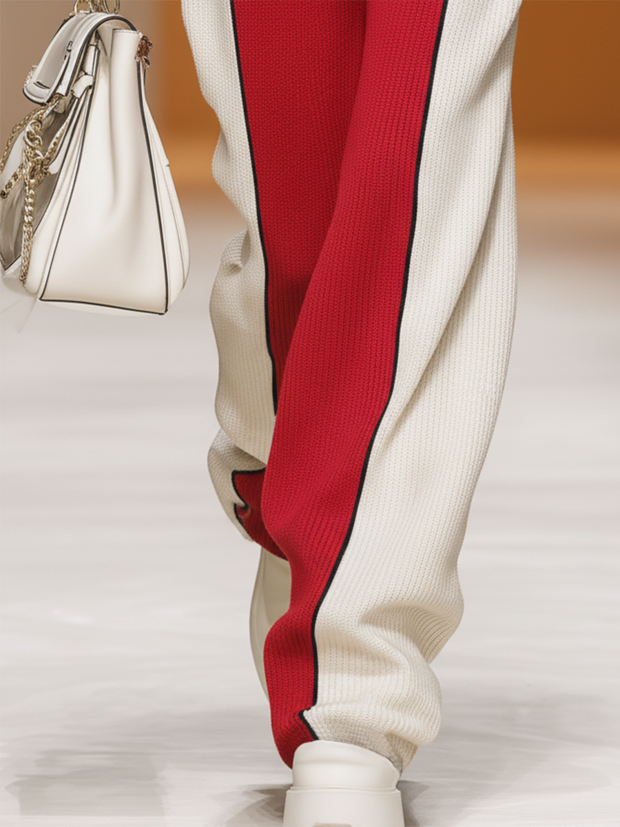 Ensemble Sportif Rétro : Haut et Pantalon Tricot Contrastés
