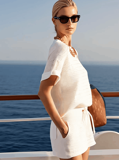 Ensemble de Shorts Blancs à Manches Courtes : Chic et Décontracté pour des Vacances Inoubliables - Expédition en 24 Heures !