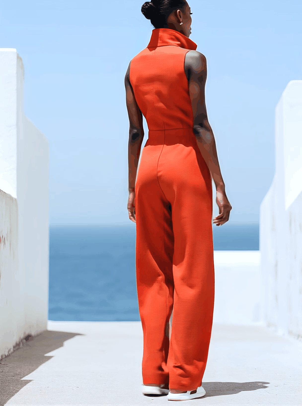 【Expédition Rapide en 24h】Combinaison Rétro Rouge en Coton et Lin - Sans Manches, Élastique à la Taille, Jambes Larges