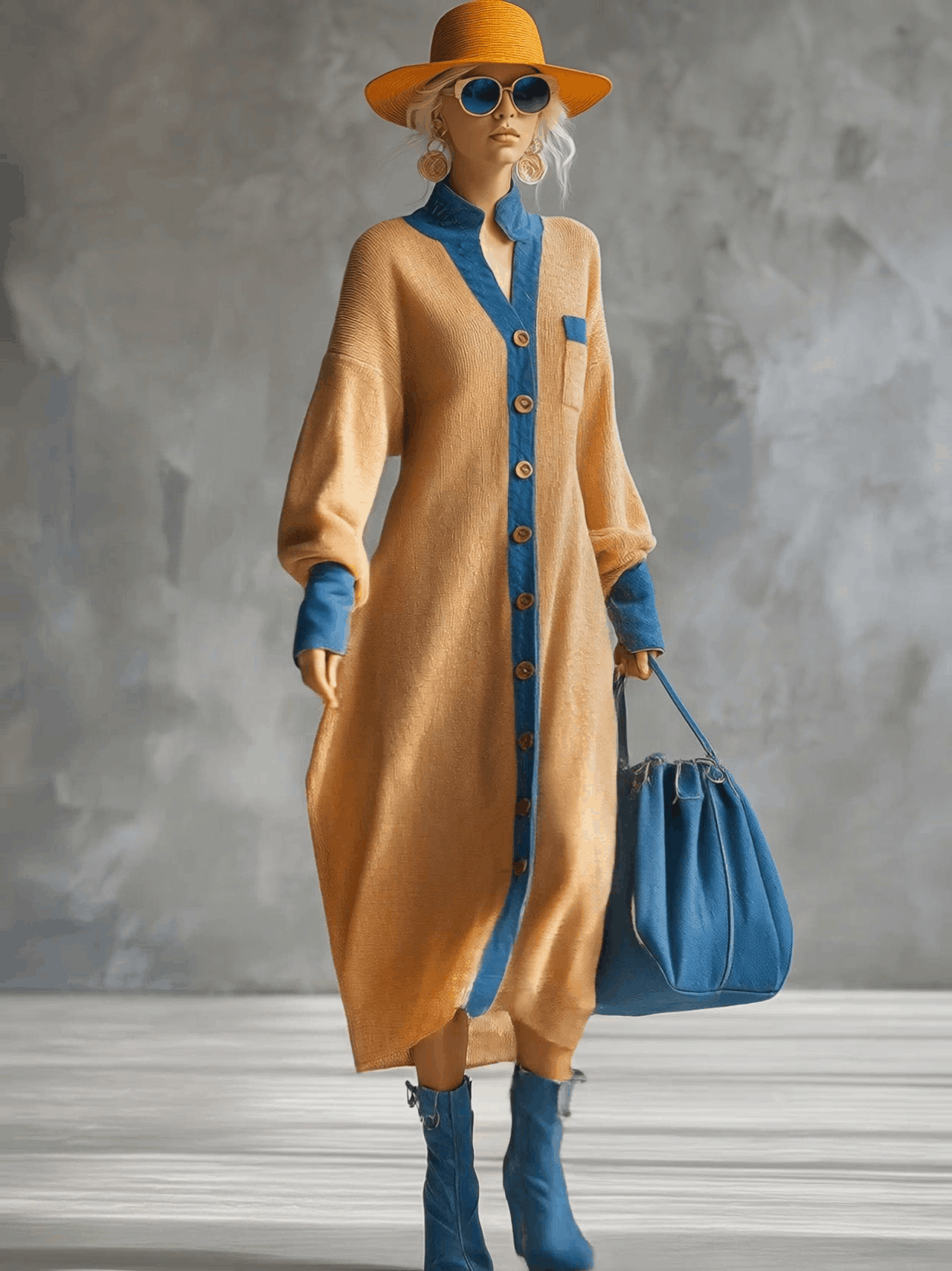 Maxi Cardigan en Denim Tricoté : Élégance Évasée et Tendance