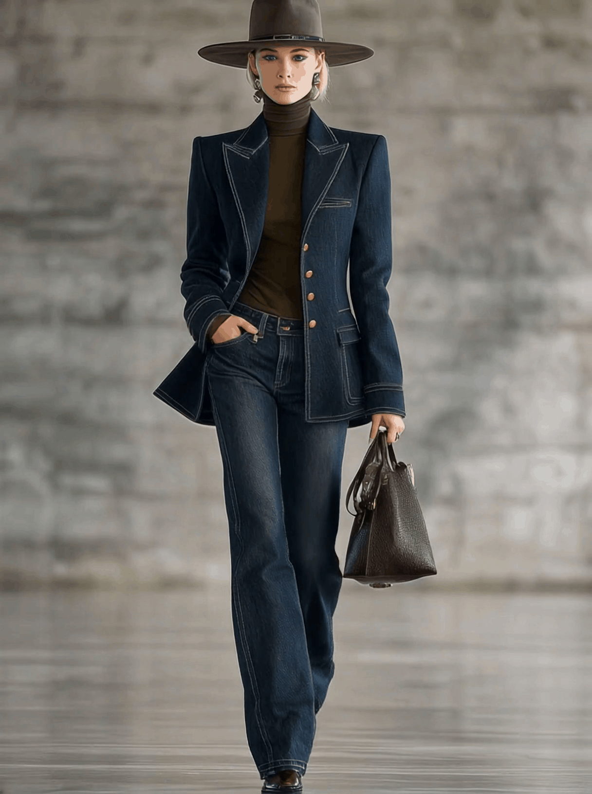 Veste en Jean Bleu Marine avec Détails Rétro