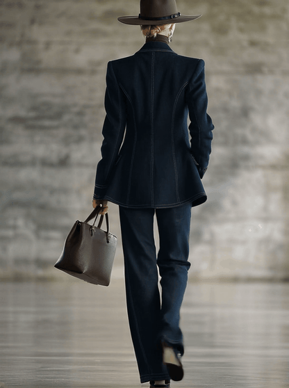 Veste en Jean Bleu Marine avec Détails Rétro