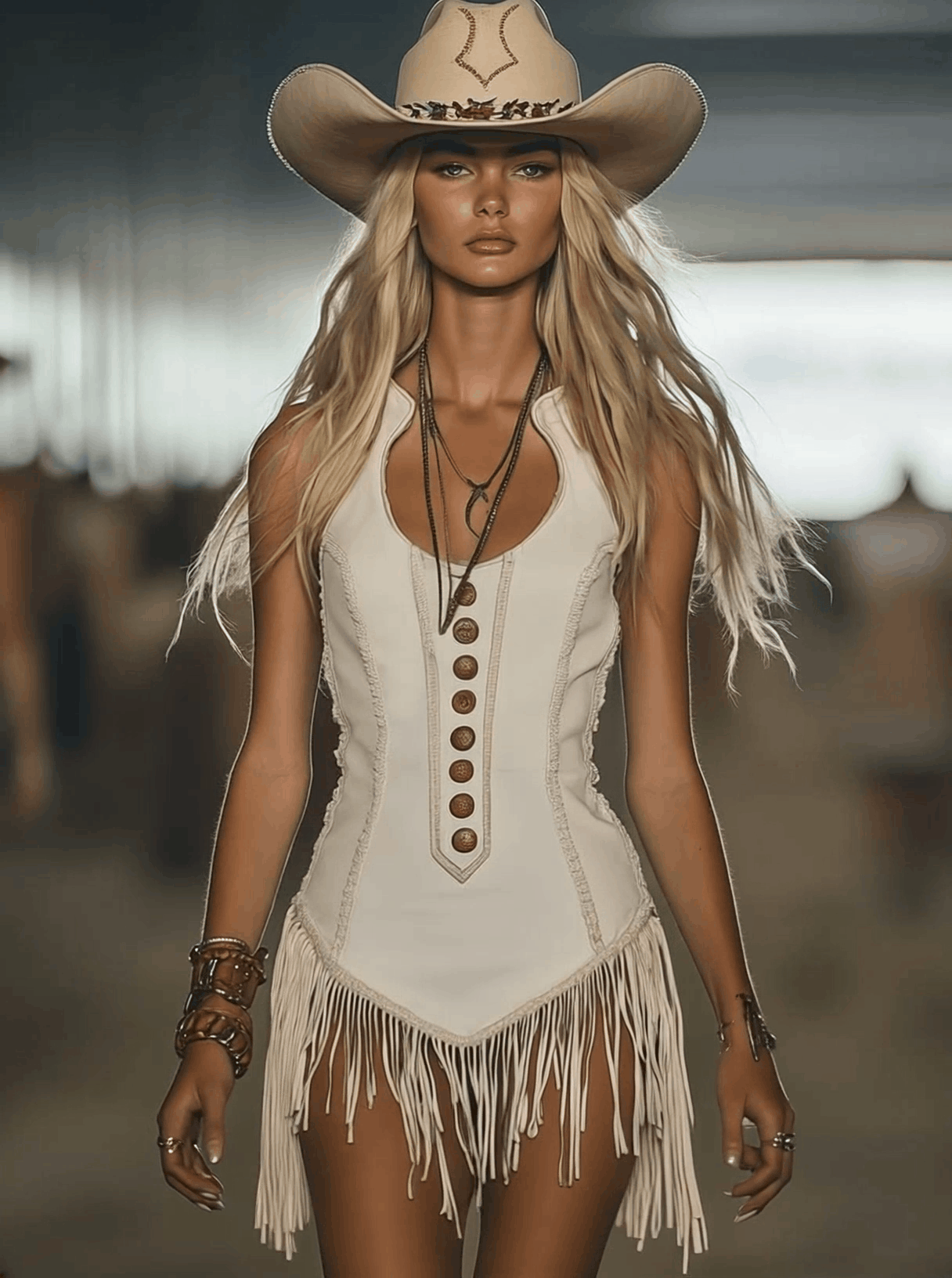 Robe Mini Blanche à Franges Élégante avec Col Ronde - Style Western, Expédition Rapide en 24 Heures