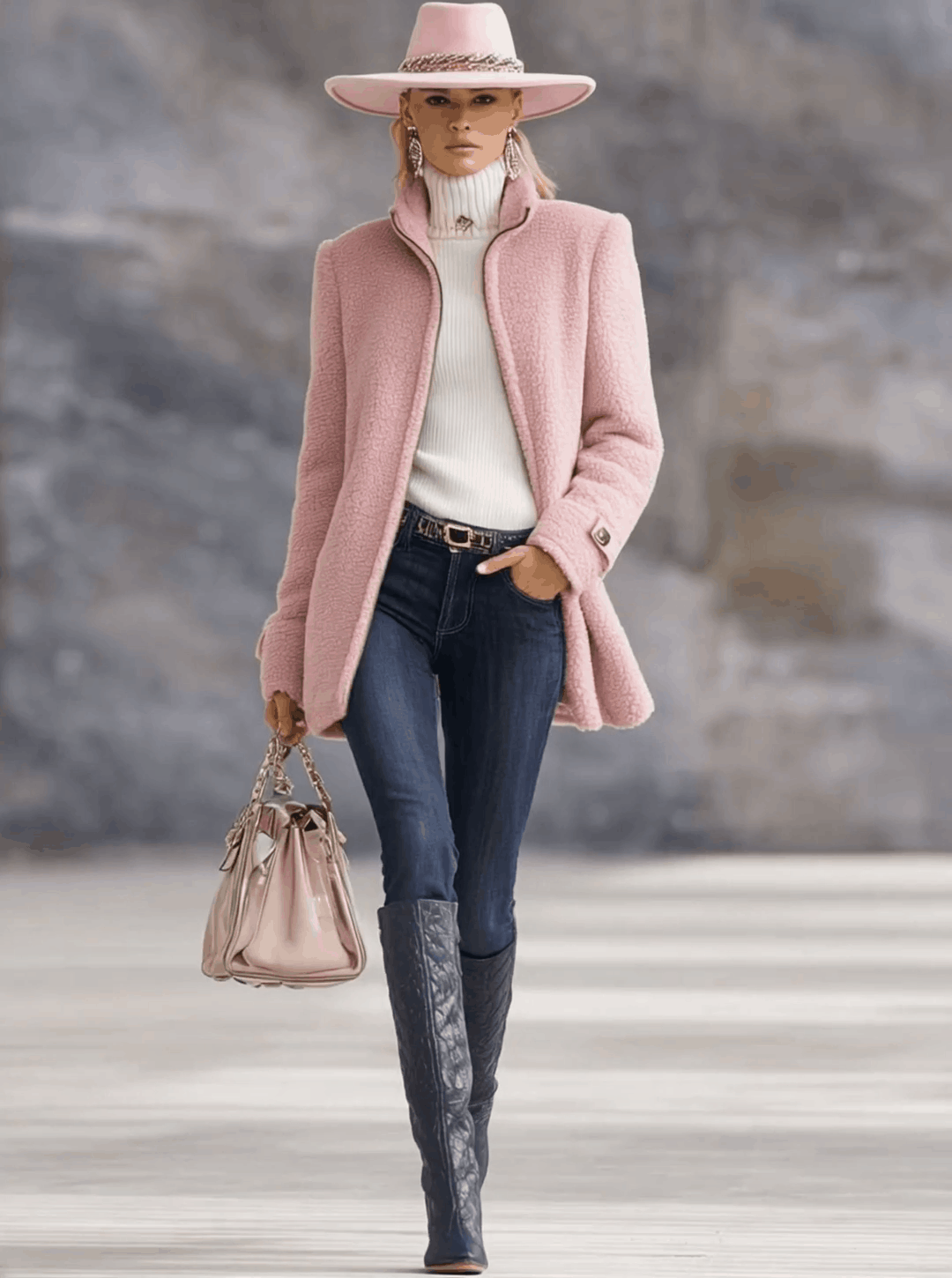 Veste Décontractée en Polaire Rose Vintage avec Zip