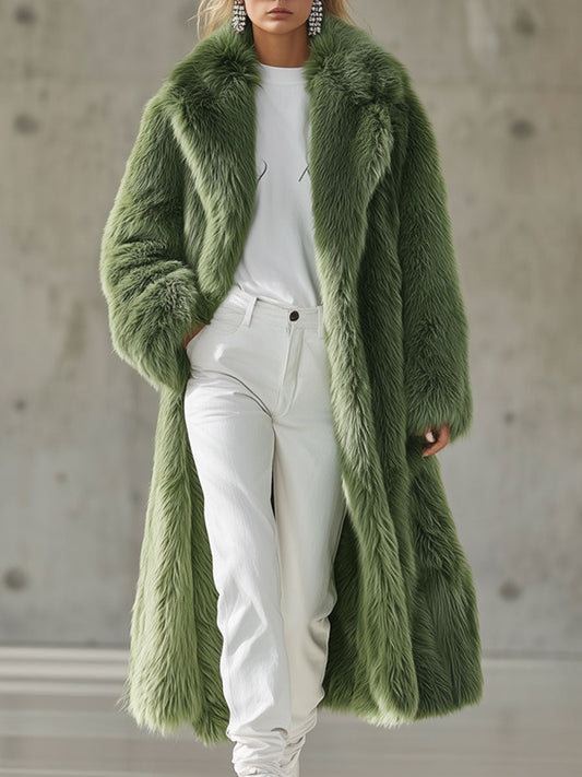 Veste Longue en Fourrure Synthétique Verte au Style Rétro