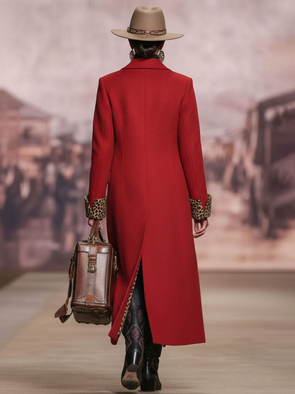 Veste en Laine à Motif Léopard avec Col Revers et Boutonnage Élégant