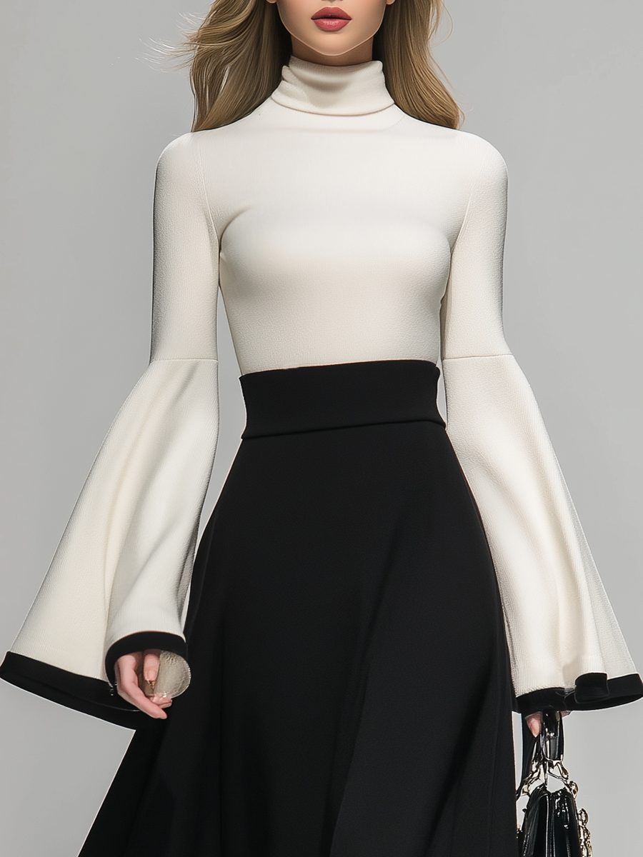 Robe Maxi Chic à Col Montant avec Détails Contrastés