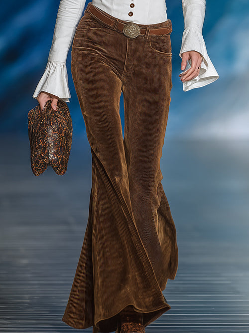 Modern Retro Brown Corduroy Flared Trousers