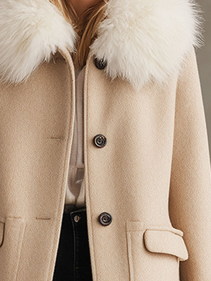 Chic Manteau Beige en Laine avec Col en Fourrure - Élégance et Chaleur Assurées