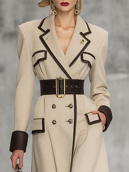 Chic Kaki Mi-Long à Double Boutonnage