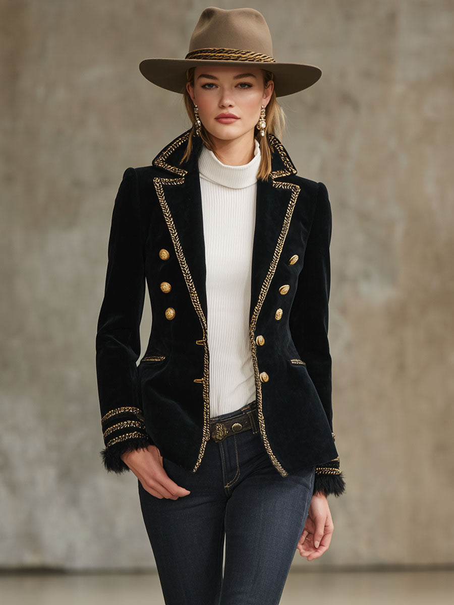Veste en Velours Chic avec Col à Détails Contrastés