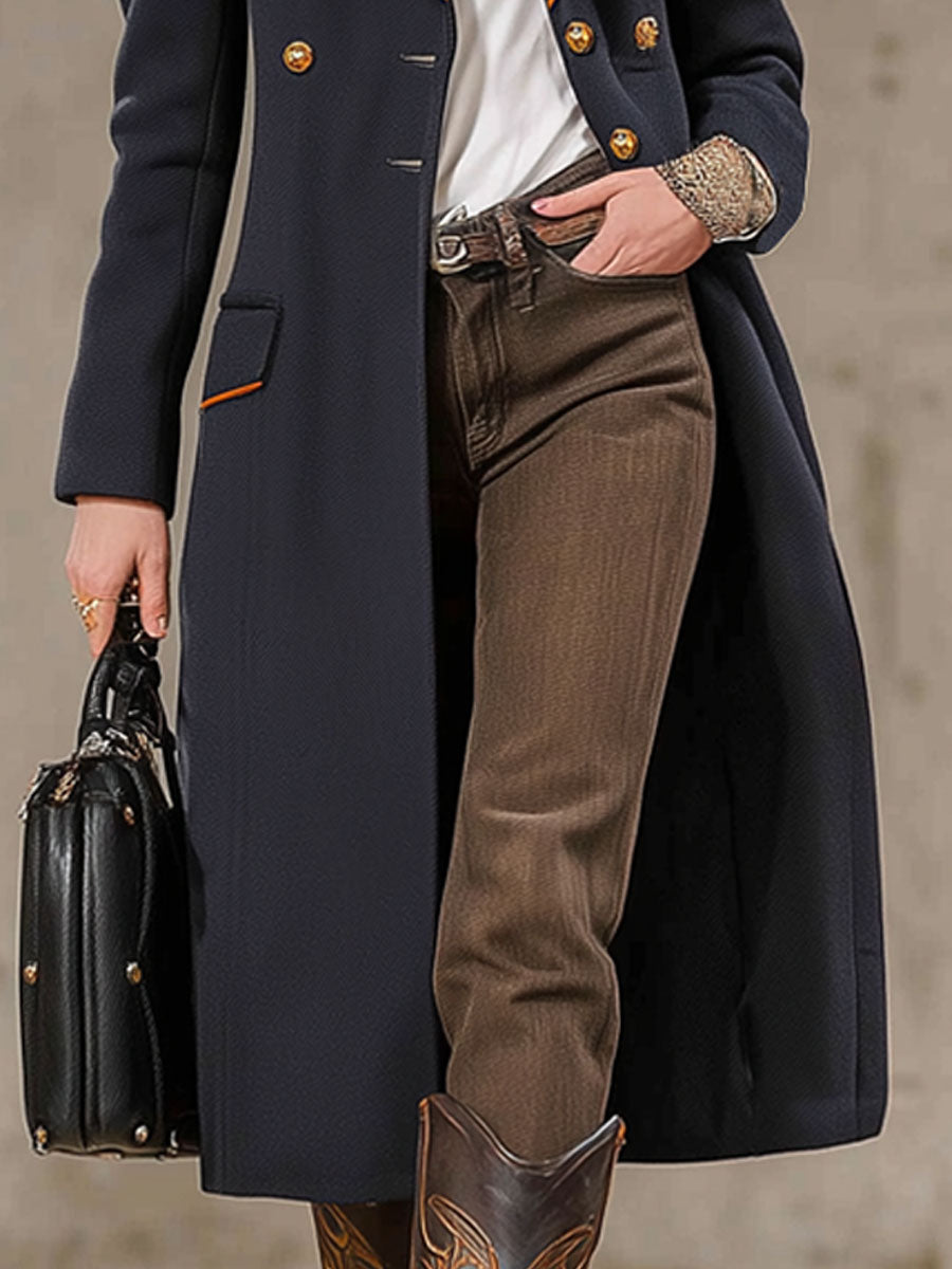 Veste en Laine Élégante avec Boutons Contrastants et Col Sophistiqué