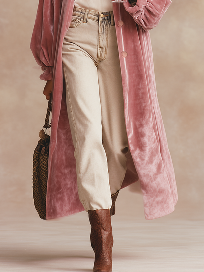 Long Velvet Coat with Chic Lapels