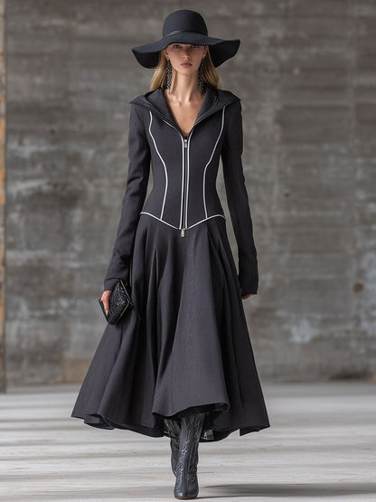 Robe Maxi Grise Rétro à Zip