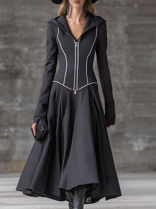 Robe Maxi Grise Rétro à Zip