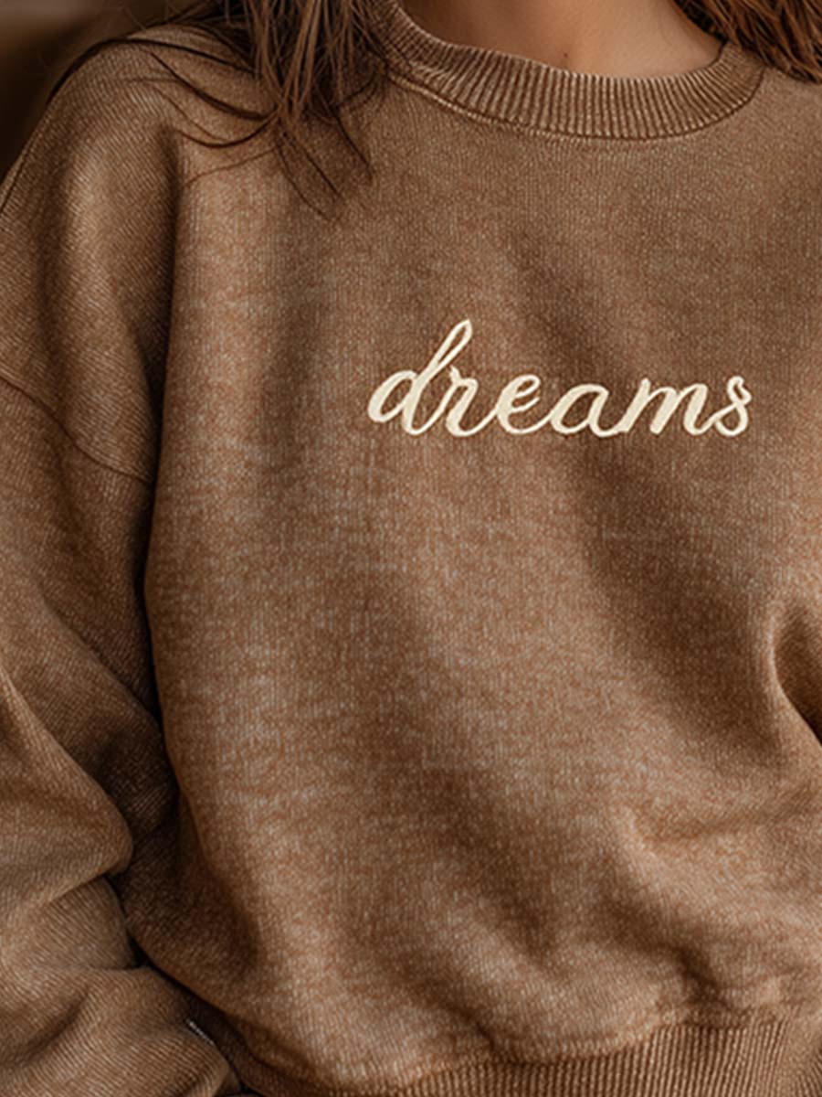 Pull Retro Décontracté en Tricot Marron Mélangé