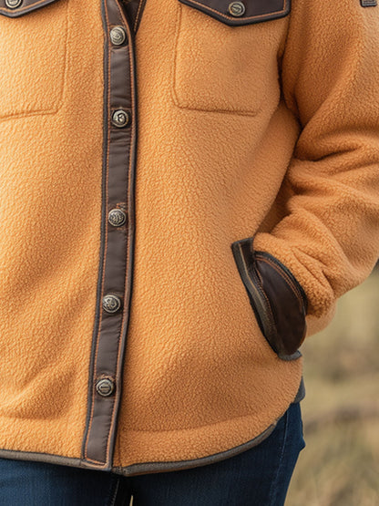 Veste Polaire Orange au Style Rétro Occidental avec Détails en PU