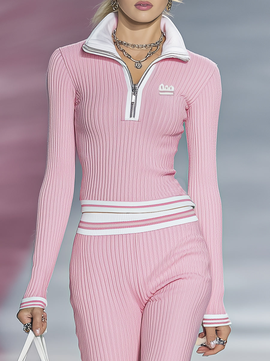 Ensemble Sportif Rose à Zip Demi : Haut et Pantalon Stylés
