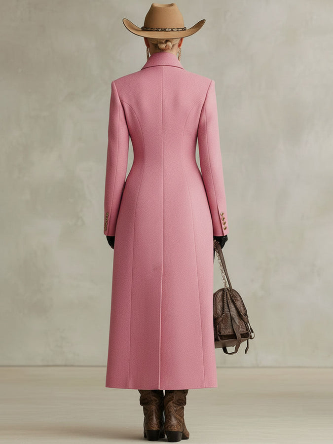 Veste en Laine à Boutonnage Unique avec Revers Rose