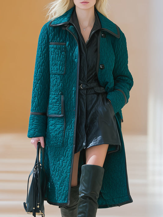 Veste Matelassée Verte Chic avec Détails Noirs