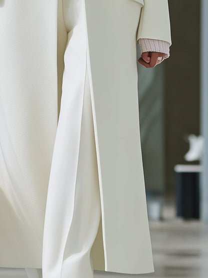 Longue Manteau en Laine Écologique avec Col Blanc Élégant
