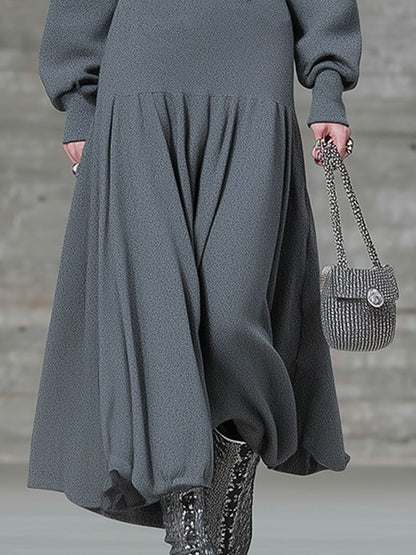 Robe Midi Grise à Capuche avec Détail Épingle de Sûreté - Style Décontracté